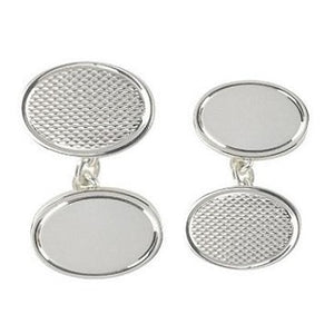 Sterling Silver Textured Classic Chain Oval Cufflinks - Pobjoy Diamonds