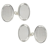 Load image into Gallery viewer, Sterling Silver Textured Classic Chain Oval Cufflinks - Pobjoy Diamonds