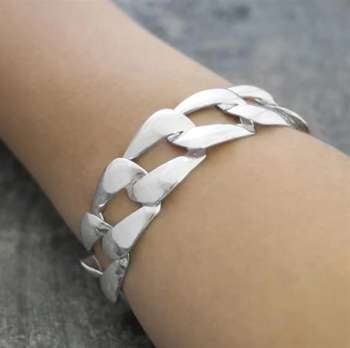 Handmade Sterling Silver Over Wide Curb Bracelet - Pobjoy Diamonds