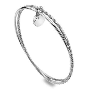 Sterling Silver Ladies Double Twisted Charm Bangle - Pobjoy Diamonds