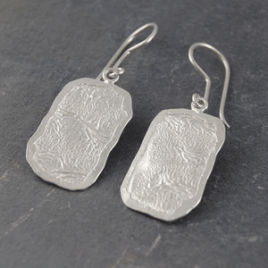 Handmade Sterling Silver Roman Rectangle Drop Earrings