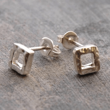 Handmade Sterling Silver Square Stud Earrings-Pobjoy