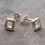 Handmade Sterling Silver Square Stud Earrings-Pobjoy