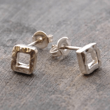 Handmade Sterling Silver Square Stud Earrings-Pobjoy