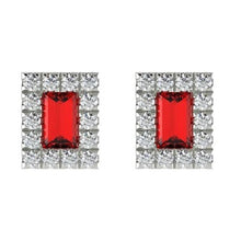 Load image into Gallery viewer, 9K White Gold Ruby &amp; Diamond Rectangle Stud Earrings