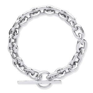 Sterling Silver Oval & Round Link Chunky T-Bar Bracelet - Pobjoy Diamonds