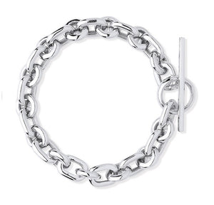 Sterling Silver Oval & Round Link Chunky T-Bar Bracelet - Pobjoy Diamonds