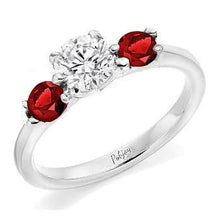Load image into Gallery viewer, 18K Gold Three Stone Lab Grown Diamond And Ruby Ring - Pobjoy Diamonds