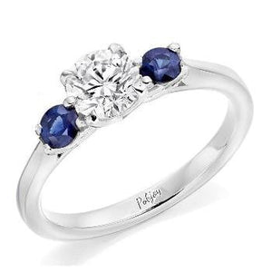 950 Platinum 1.50 Carat Lab Grown Diamond & Sapphire Trilogy Ring - F/VS1 - Pobjoy Diamonds