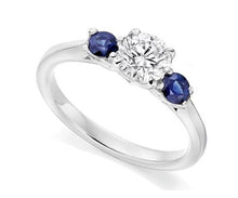 Load image into Gallery viewer, 18K Gold 1.50 Carat Lab Grown Diamond &amp; Sapphire Trilogy Ring - F/VS1 - Pobjoy Diamonds