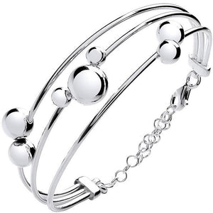 Sterling Silver Tube & Ball Bangle & Safety Chain - Pobjoy Diamonds