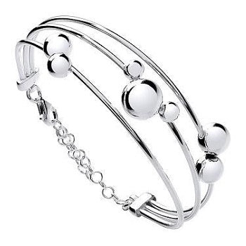 Sterling Silver Tube & Ball Bangle & Safety Chain - Pobjoy Diamonds