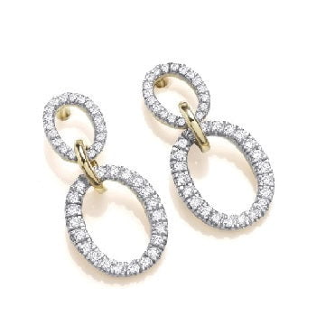 18K Gold 0.25 Carat Twin Oval Hoop Diamond Drop Earrings - Pobjoy Diamonds