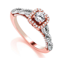 Load image into Gallery viewer, Rose Or Yellow Gold Two Tone Crossover Shoulder Diamond Ring - Pobjoy Diamonds