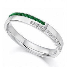 Load image into Gallery viewer, 18K Gold Twin Row Emerald &amp; Diamond Half Eternity Ring 0.35 CTW - Pobjoy Diamonds