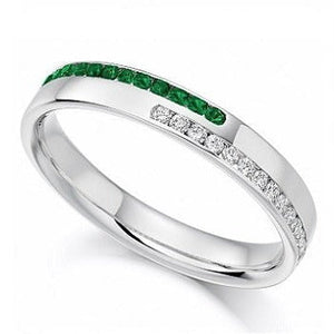 18K Gold Twin Row Emerald & Diamond Half Eternity Ring 0.35 CTW - Pobjoy Diamonds