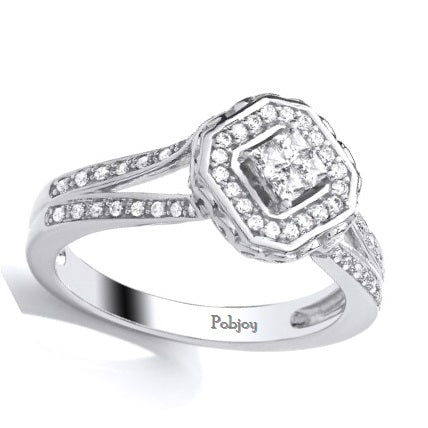 Vintage Style Diamond Halo & Shoulders Engagement Ring