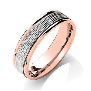 18K Gold Two Colour 6mm Milgrain Centre Wedding Ring - Pobjoy Diamonds