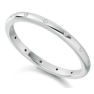 18K White Gold & Diamond 2mm Wedding Band - Pobjoy Diamonds