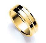 18K Gold Flat Court Grooved Polished & Diamond Cut 7mm Ring - Pobjoy Diamonds