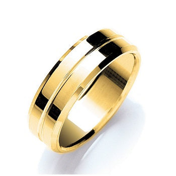 18K Gold Flat Court Grooved Polished & Diamond Cut 7mm Ring - Pobjoy Diamonds