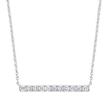 9K White Gold Diamond Bar Pendant Necklace