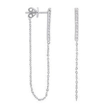 Load image into Gallery viewer, 9K White Gold Diamond Long Drop Chain Earrings