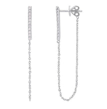 Load image into Gallery viewer, 9K White Gold Diamond Long Drop Chain Earrings