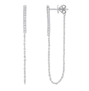 9K White Gold Diamond Long Drop Chain Earrings