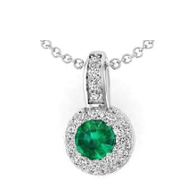 Load image into Gallery viewer, 18K White Gold Round Cut Emerald &amp; Diamond Pendant Necklace G/Si1 - Pobjoy Diamonds