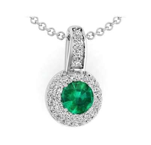 18K Gold Round Cut Emerald & Diamond Pendant Necklace G-H/Si1 - Pobjoy Diamonds