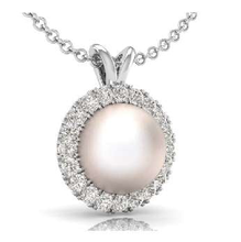 Load image into Gallery viewer, 9K White Gold Diamond &amp; Pearl Drop Pendant 0.15 CTW - Pobjoy Diamonds