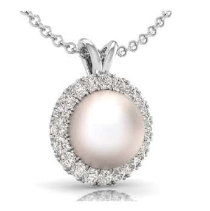 9K White Gold Diamond & Pearl Drop Pendant 0.15 CTW - Pobjoy Diamonds