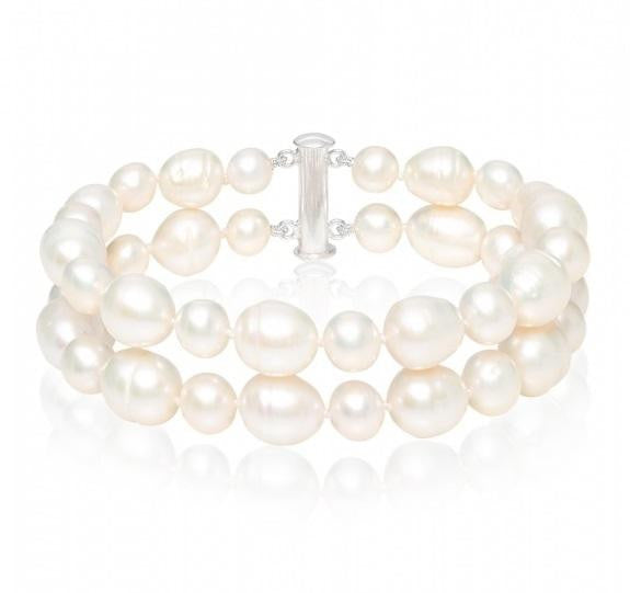 Twin Strand Freshwater Cultured Baroque White Pearl Bracelet - Pobjoy Diamonds