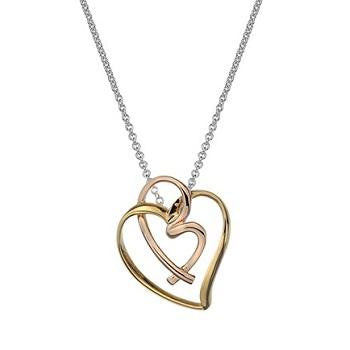 Sterling Silver Two Colour Heart Pendant & Necklace - Pobjoy Diamonds