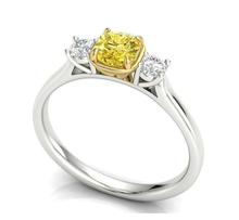 Load image into Gallery viewer, 18K Gold Yellow Cushion Diamond Trilogy Engagement Ring 1.10 CTW - Pobjoy Diamonds