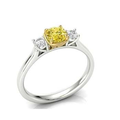 18K Gold Yellow Cushion Lab Grown Diamond Trilogy Engagement Ring 1.10 CTW - Pobjoy Diamonds