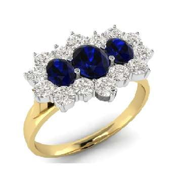 18K Yellow Gold Oval Blue Sapphire & Diamond Halo Ring - Pobjoy Diamonds