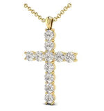 Yellow Gold Cross Pendant Lab Diamond Necklace 3.3 Carats