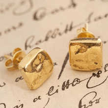 Load image into Gallery viewer, Handmade Yellow Gold On Sterling Silver Textured Square Stud Earrings