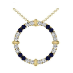 9K Yellow Gold Blue Sapphire & Diamond Circle Pendant Necklace - Pobjoy Diamonds