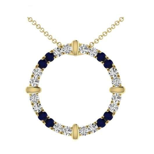 9K Yellow Gold Blue Sapphire & Diamond Circle Pendant Necklace - Pobjoy Diamonds