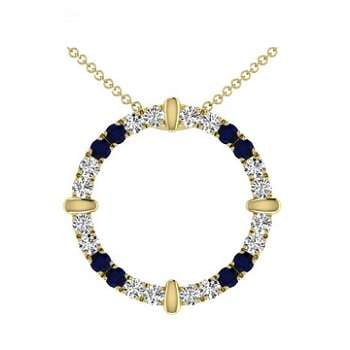 9K Yellow Gold Blue Sapphire & Diamond Circle Pendant Necklace - Pobjoy Diamonds