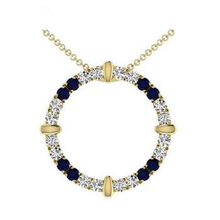 Load image into Gallery viewer, 9K Yellow Gold Blue Sapphire &amp; Diamond Circle Pendant Necklace - Pobjoy Diamonds