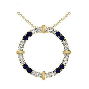 9K Yellow Gold Blue Sapphire & Diamond Circle Pendant Necklace - Pobjoy Diamonds