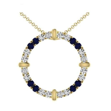 Load image into Gallery viewer, 9K Yellow Gold Blue Sapphire &amp; Diamond Circle Pendant Necklace - Pobjoy Diamonds